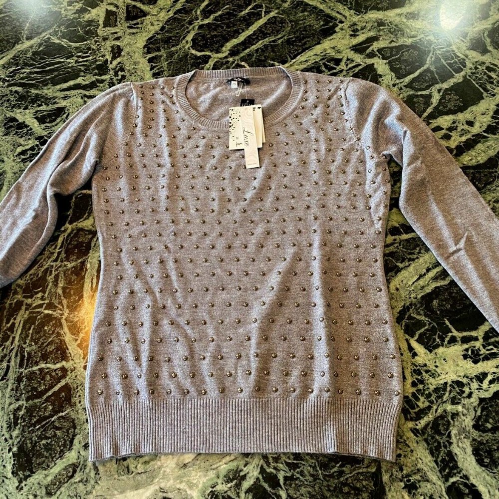 NWT women’s wool Studded sweater gray long sleeve size PS From Burlington Coat